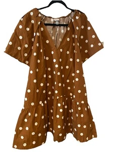A NEW DAY Women's Brown Polka Dot Knee Length Sundress Size L Ruffle Babydoll - Picture 1 of 15