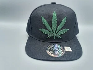 New Marijuana Leaf Embroidered Snapback Hat Cap Adjustable Black, Green Weed CBD - Picture 1 of 9
