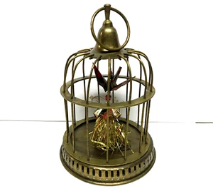 Brass Bird Cage w/ Metal Origami Bird Brutalist Art Bell Top India Vtg Antique - Picture 1 of 12