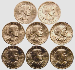 1979 PD 1980 PDS 1981 PDS Susan B Anthony BU Dollar US Mint Run 8 Coin Set - Picture 1 of 2