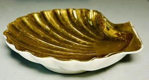 L|E|C Limoges France Scallop Shell 6” Bowl Dish Gold Plated Porcelain Chamart VG - Picture 1 of 3