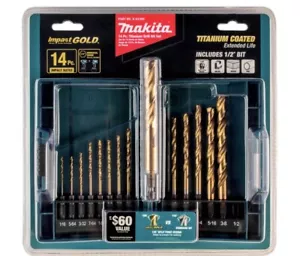 Makita B-65399 Impact GOLD® 14 pezzi Set di punte per trapano in titanio, gambo esagonale da 1/4" - Foto 1 di 6