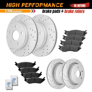 Rotores de freno traseros delanteros + pastillas de freno para rotor perforado Dodge Durango Ram 1500 - Imagen 1 de 6