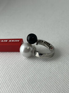 NWT MISS SIXTY- RING SIZE 5.5 - RETAIL $68 Silver two Pearl Ring New Box&Papers