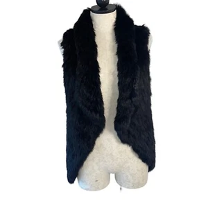 Yves Salomon Vest Womens Size Small Black Rabbit Fur Open France Designer Casual - Picture 1 of 8