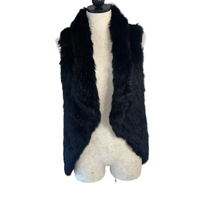 Yves Salomon Vest Womens Size Small Black Rabbit Fur Open France Designer Casual - Image 1 of 4