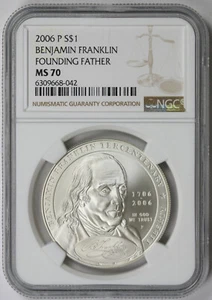 2006-P Benjamin Franklin Founding Father Silver Commemorative $1 MS 70 NGC - Picture 1 of 4