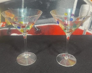 2 Vintage Polka Dot Drink Glasses Martini Cocktail Barware - Picture 1 of 8