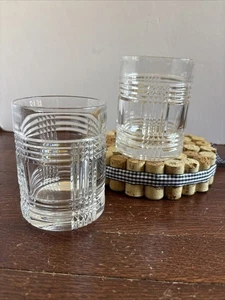 Ralph Lauren Glen Plaid Crystal Double Old Fashioned Whiskey Glass 4 1/8" Set 2 - Picture 1 of 5