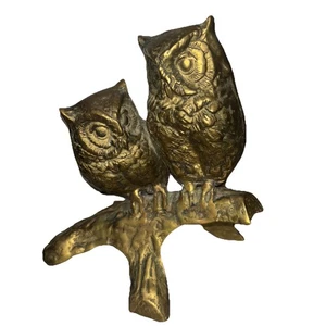 Vintage 1960's 2 Large Brass Owls On A Branch 8x10 Heavy - Picture 1 of 2