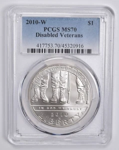 MS70 2010-W Disabled Veterans Commemorative Dollar PCGS Blue Label *5921 - Picture 1 of 5