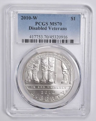 MS70 2010-W Disabled Veterans Commemorative Dollar PCGS Blue Label *5921 - Image 1 of 4