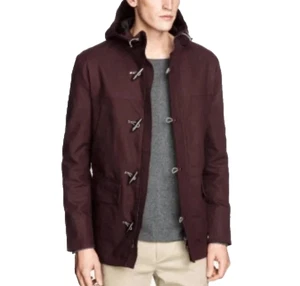 H&M Duffle Coat Men's 44R Maroon Fisherman Sailor Toggle Hooded Casual Jacket - Picture 1 of 22