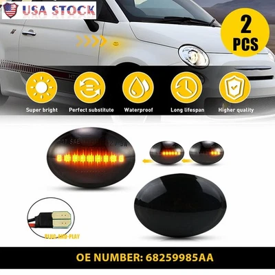 Luz de señalización lateral LED de 2 puertas para Fiat 500 2007-19 lámpara de señal de giro secuencial x2 Foto 1 de 4