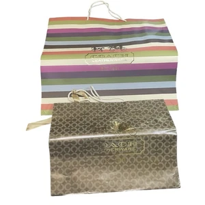 Lot Of 2 Empty Coach Retail Shopping Paper Gift Bags 1 Large Striped 1 Gold - Picture 1 of 10