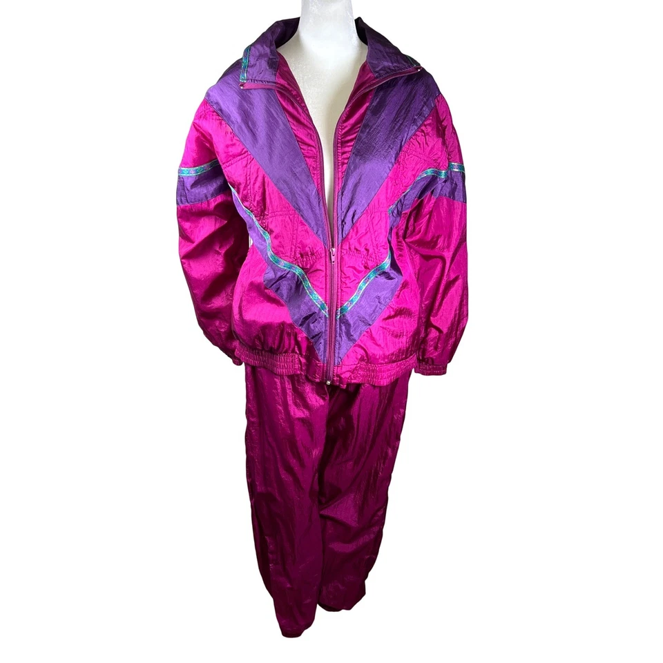 Conjunto de 2 piezas de traje de chándal cortavientos Bold Spirit para mujer años 90 rosa púrpura talla S Foto 1 de 4