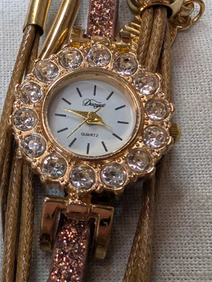 Duoya золотистый женские часы кристалл акцент кварца аналоговый новый аккумулятор - Изображение 1 из 4