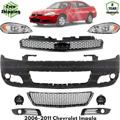 Front Bumper Cover & Headlight Assembly Kit For 2006-2011 Chevrolet Impala Foto 1 de 4