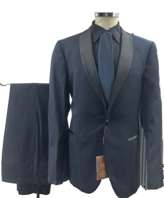 Traje Hombre Smoking Hecho En Italia Azul Slim Drop 7 46 48 50 52 54 56 58 - Imagen 1 de 4