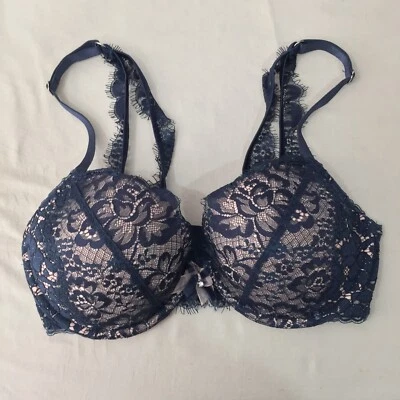Pleasure state white label womens bra 10DD navy floral lace 082391 - Image 1 of 4