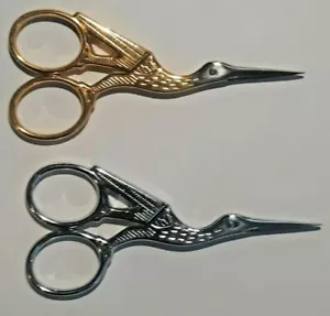 Gingher Stork Embroidery Scissors_ Gold and Chrome Stork_Italy (FREE SHIPPING) - Picture 1 of 5