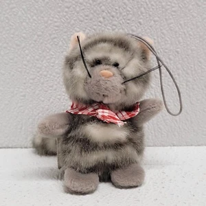 Nici Plush Grey Cat Red Plaid Bandana Hanging Ornament 4" Plush - Picture 1 of 14