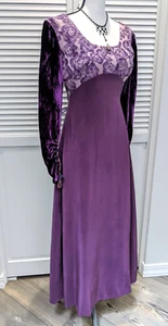 Vintage LINDA HARRIS Princess Dress Long Maxi Purple Silk Velvet - SMALL - Picture 1 of 10