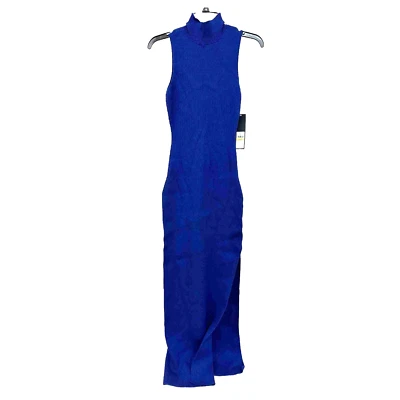 Nuevo con etiquetas Vestido Suéter Cuello Alto Azul Cobalto Rachel Roy Talla M. Pierna lateral dividida. Foto 1 de 4
