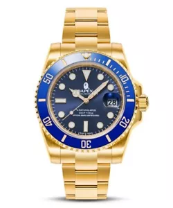 A Bathing Ape BAPE CLASSIC TYPE 1 BAPEX M Navy Blue Face Gold Wrist Watch NEW - Picture 1 of 5