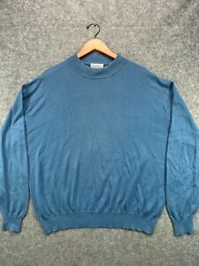 Vtg Norm Thompson Silk Sweater Mens XXL 2XL Blue Mock Neck Pullover Long Sleeve