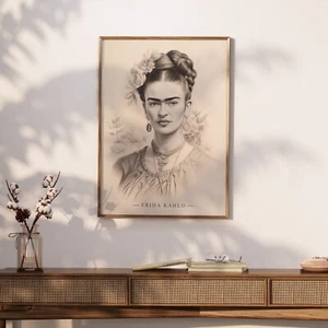 Frida Kahlo Photo Hand Drawn Portrait, Frida Kahlos Print - Bild 1 von 8