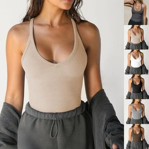 Summer Casual Women Vest Low Chest Sleeveless Tank Top in Solid Colors - Picture 1 of 37