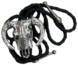 8 Beef Skull Vintage Silver Plated Alloy Bolo Tie Western Necklace Rope for Men - Picture 1 of 2