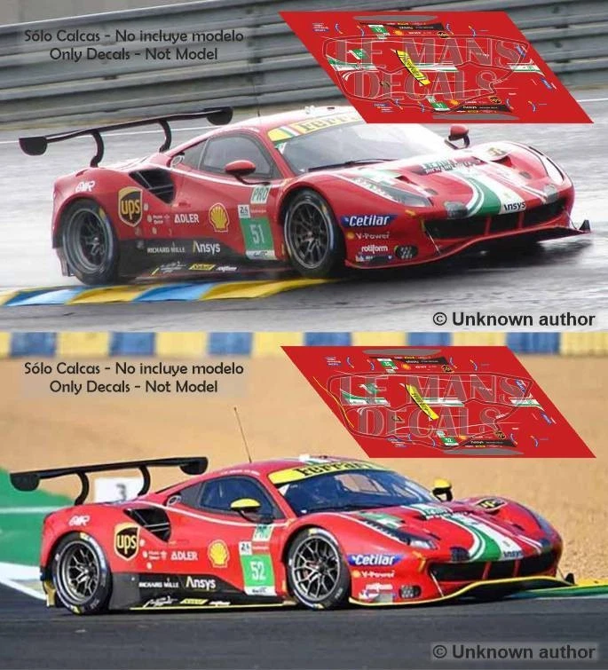 DÉCALCOMANIES LE MANS Décal Ferrari 488 GTE Le Mans 2021 51 52 1:32 1:43 1:24 1:18 décalcomanies