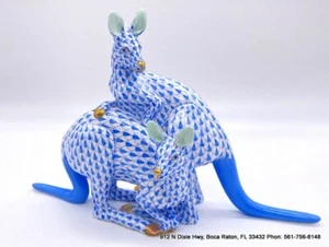 Herend Pair of Kangaroos Figurine In Blue Fishnet # 15318 - Picture 1 of 9