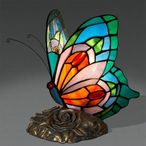 Tiffany Style Table Lamp Butterfly Stained Glass Desk Light Vintage Table Light - Picture 1 of 8