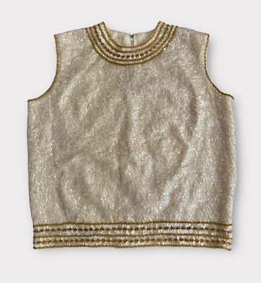 Suéter feminino vintage Bee By Banff tamanho 14 100% lã lantejoulas frisadas novo sem etiquetas - Imagem 1 de 4