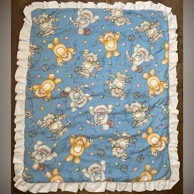 Manta Edredón Bebé Gatos con Hilo/Corazones Dianna Marcus Borde Blanco De Colección 20x24" Foto 1 de 4