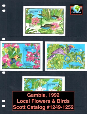 $17.00 Scott Value - 1992 GAMBIA Birds & Flowers 2 s/s African CV MNH NH UMM Foto 1 de 4