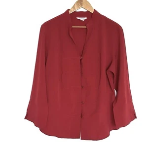 Dressbarn Women’s Shirt Size 14/16W Red Button Up Long Sleeve V Neck Solid Top - Picture 1 of 10
