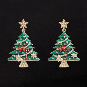 Aretes de árbol de Navidad de invierno con estrás de cristal esmaltado verde - Imagen 1 de 3