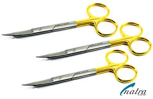 3x TC Goldman Fox Scissors curved 13cm Dental surgical Micro shears gold - Picture 1 of 6