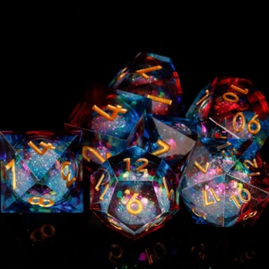 Sharp Edges DND Dice Blue red Polyhedral Liquid core Resin handmade rpg dice set - Picture 1 of 9