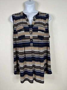 NWT Cocomo Womens Plus Size 3X Blue/Tan Stripe Pocket V-neck Top Sleeveless - Picture 1 of 10