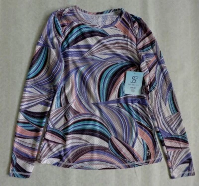 SOFIBELLA  Women's XS Tennis Top Lightweight Airflow Printed Mesh Long Sleeve - Image 1 of 4