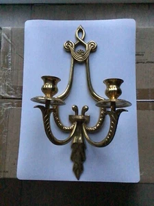 Art Deco Style Sconce Solid Brass Wall Hanging Candle Holder For 2 Candles 41cm - Picture 1 of 6