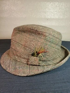 Vintage Stetson Tweed Fedora W/ Feather Mens 7 (c139) (ml) - Picture 1 of 5