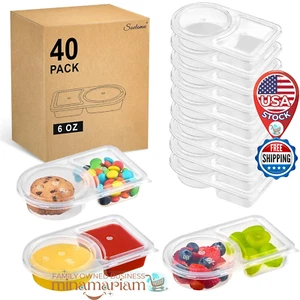 Soelomu Confezione 40 Contenitori Piccoli per Condimenti 6oz - 2 Scomparti con Coperchi per Snack - Foto 1 di 8