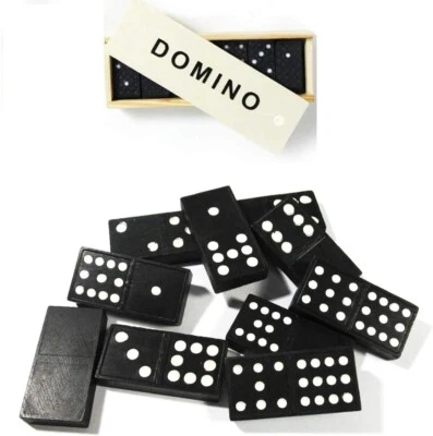28Pc Traditional Dominoes Set Wooden Box Toy Classic Game Kids Black/White Dots - Image 1 of 4
