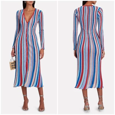 Vestido midi manga larga a rayas Misa Los Angeles Rafael talla pequeña Foto 1 de 4